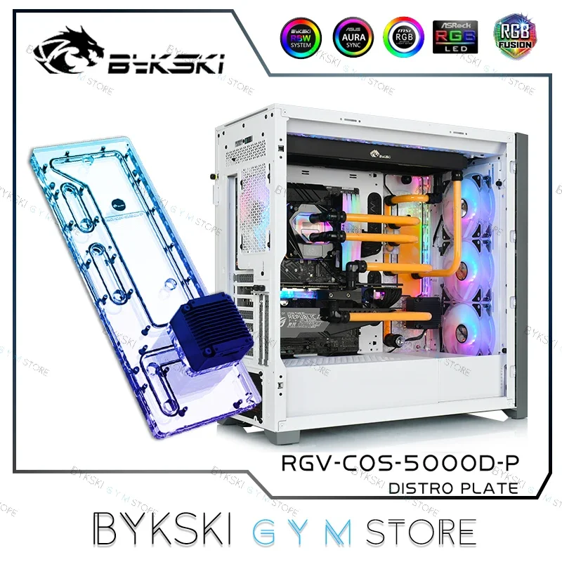 Bykski Acrylic Distro Plate Kit For CORSAIR 5000D Case,With DDC Pump Board Reservoir Water Cooling System 5V/12V,RGV-COS-5000D-P