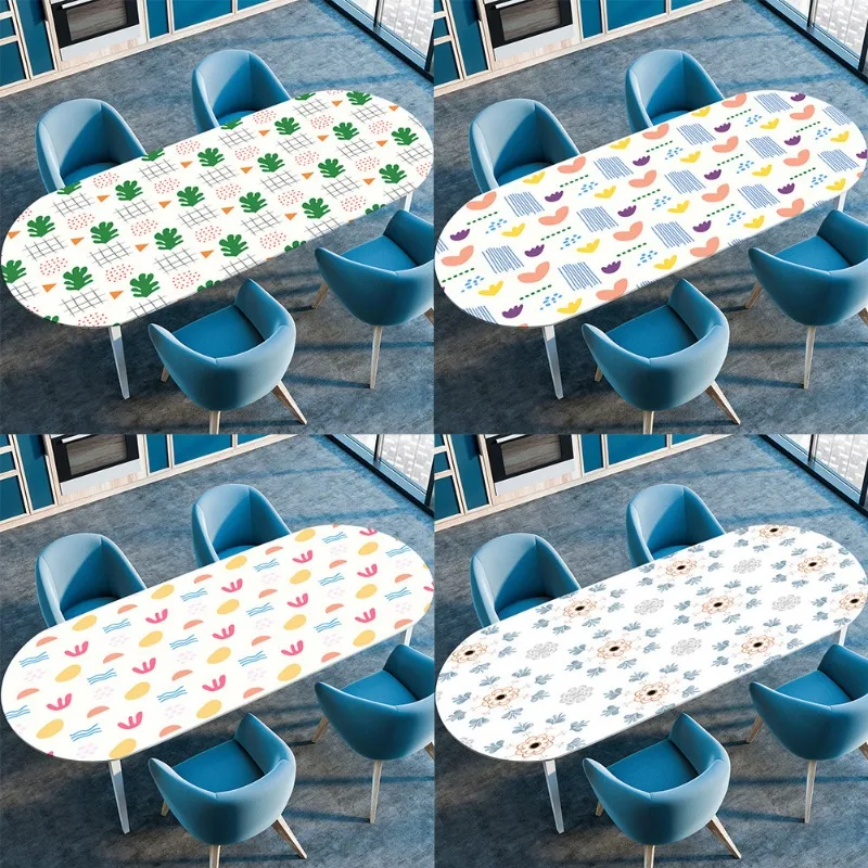 Oval Table Cover Waterproof Oil-Proof Tablecloth Elastic Kitchen Dining Wedding Party Table Cover Outdoor Courtyard Home Decor