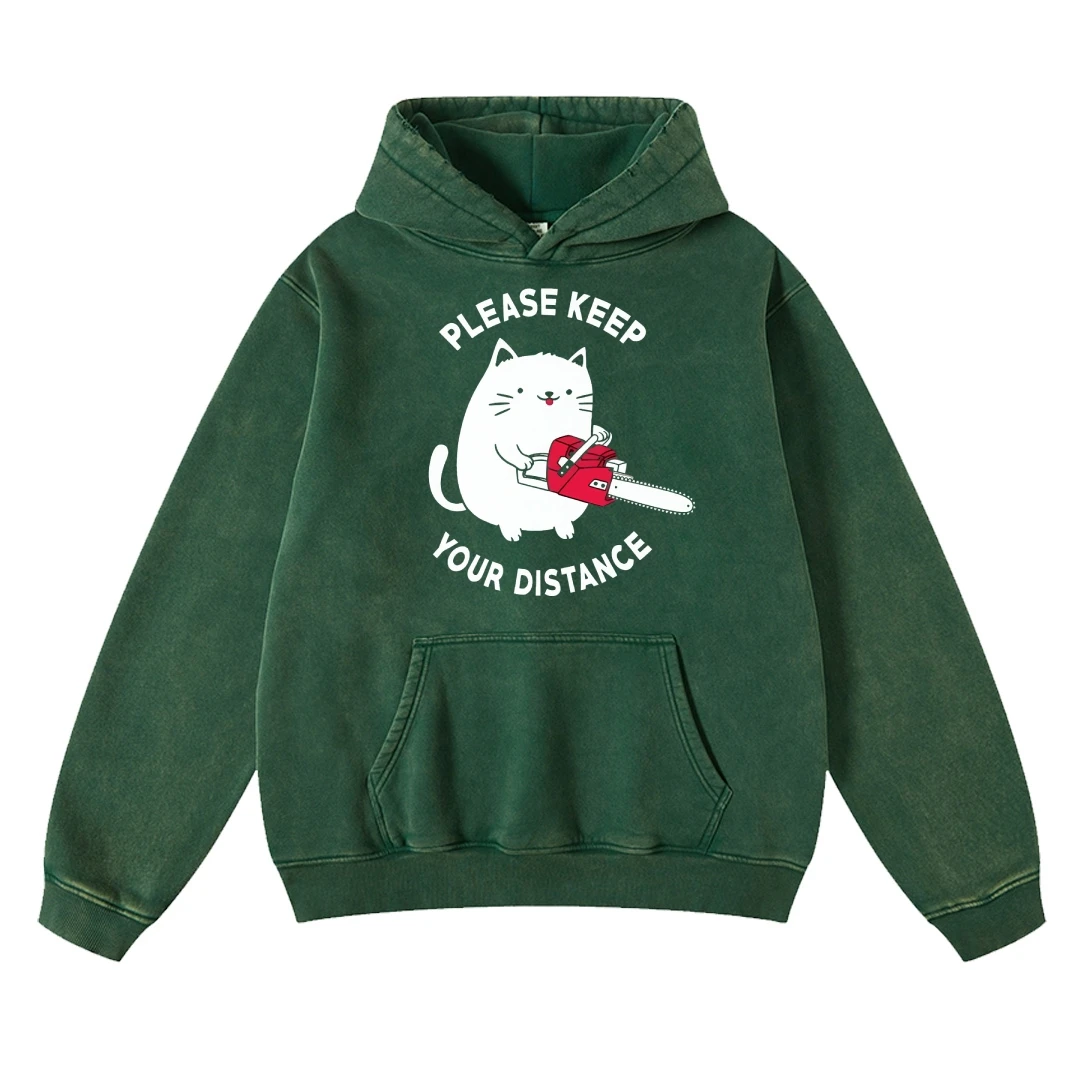 Retro Washed Old Hooded Sweater Cartoon Chinchilla Chainsaw Print Pure Cotton Shoulder Drop Fashion Trend New Hoodie Sweatshirt
