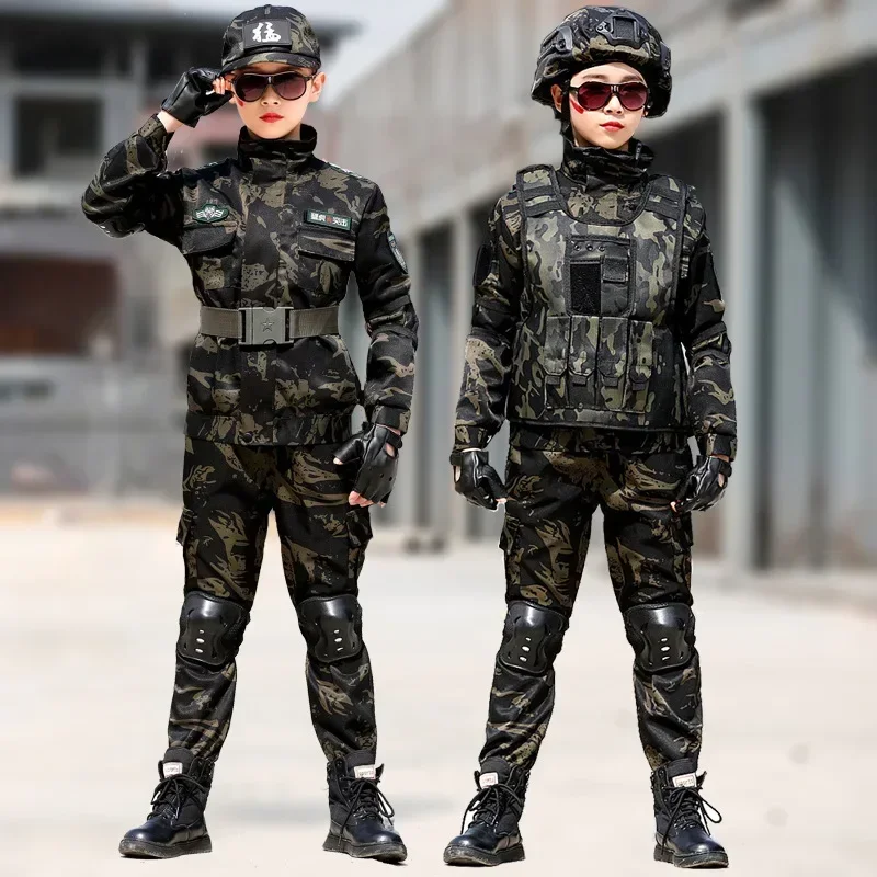 Children's Tactical Military Uniform Costume Camouflage Disguise Army Suit for Kid Girl Scout Boy Soldier Halloween Party
