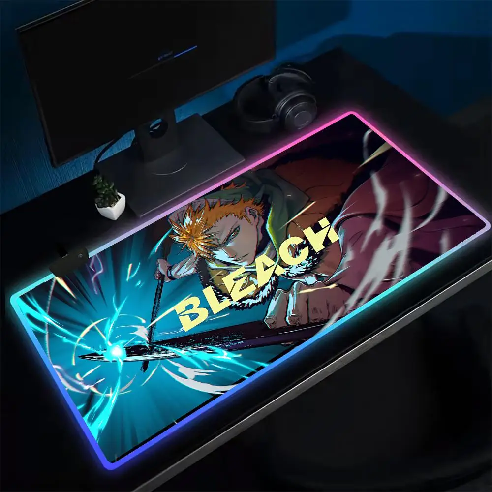 Anime B-Bleach Mouse Pad Anime Gaming Mouse Pad LED Table Pads Backlit Rubber Desktop XXL Mousepad RGB Desk Mats