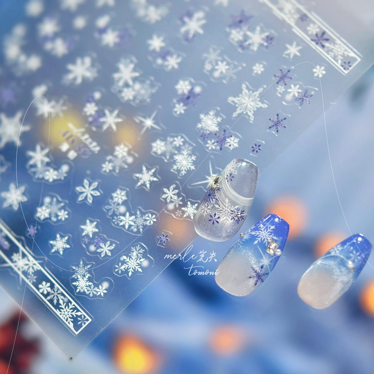 สติ๊กเกอร์ติดเล็บลายเกล็ดหิมะสีขาว ดาว โน้ตดนตรี ต้นคริสต์มาส พวงหรีด โบว์ ลูกบอลคริสตัล ตุ๊กตาหิมะ ซานตาคลอส สำหรับตกแต่งเล็บช่วงฤดูหนาว