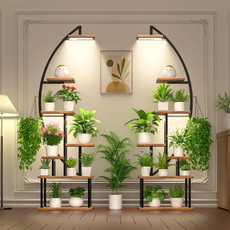 Tall Plant Stand Indoor with Grow Light, 7 Tiered Metal for Plants Multiple, Large Holder Display Shelf, Half-Moon Shape