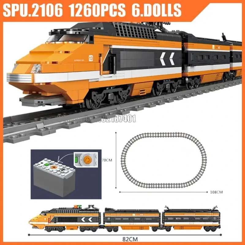 98223 1260pcs Technical Battery Powered Electric Sky High-speed Train Horizon Express 6 Dolls Building Block Toy