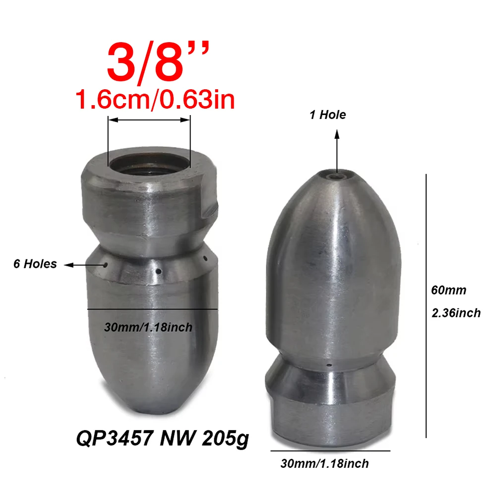 3/8'' 30~40L Transformer Nozzle 3/8 Pipeline Dredging High-pressure Water Gun High Pressure Cleaning Gun Front 1 Back 6 holes