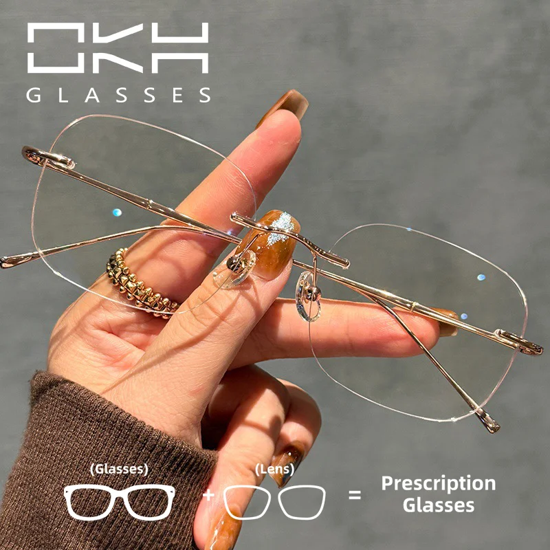 okh-ラージフレーム-ボーダーレスフレーム-近視メガネ-男女兼用-チタンフレーム-カスタマイズされた度付き眼鏡