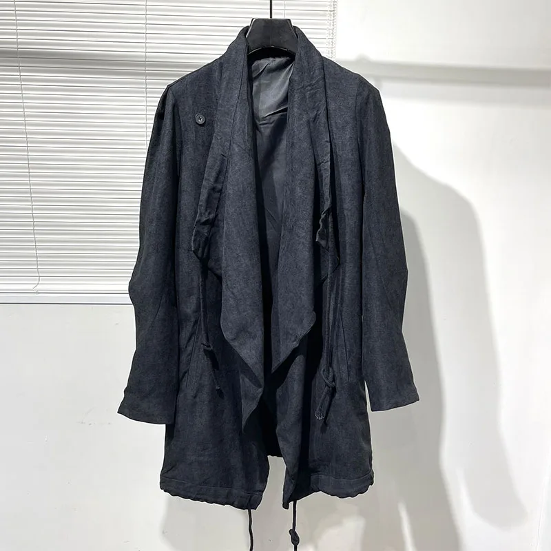 

Autumn/Winter original dark tide men irregular retro black gray medium length simple slim lapel coat