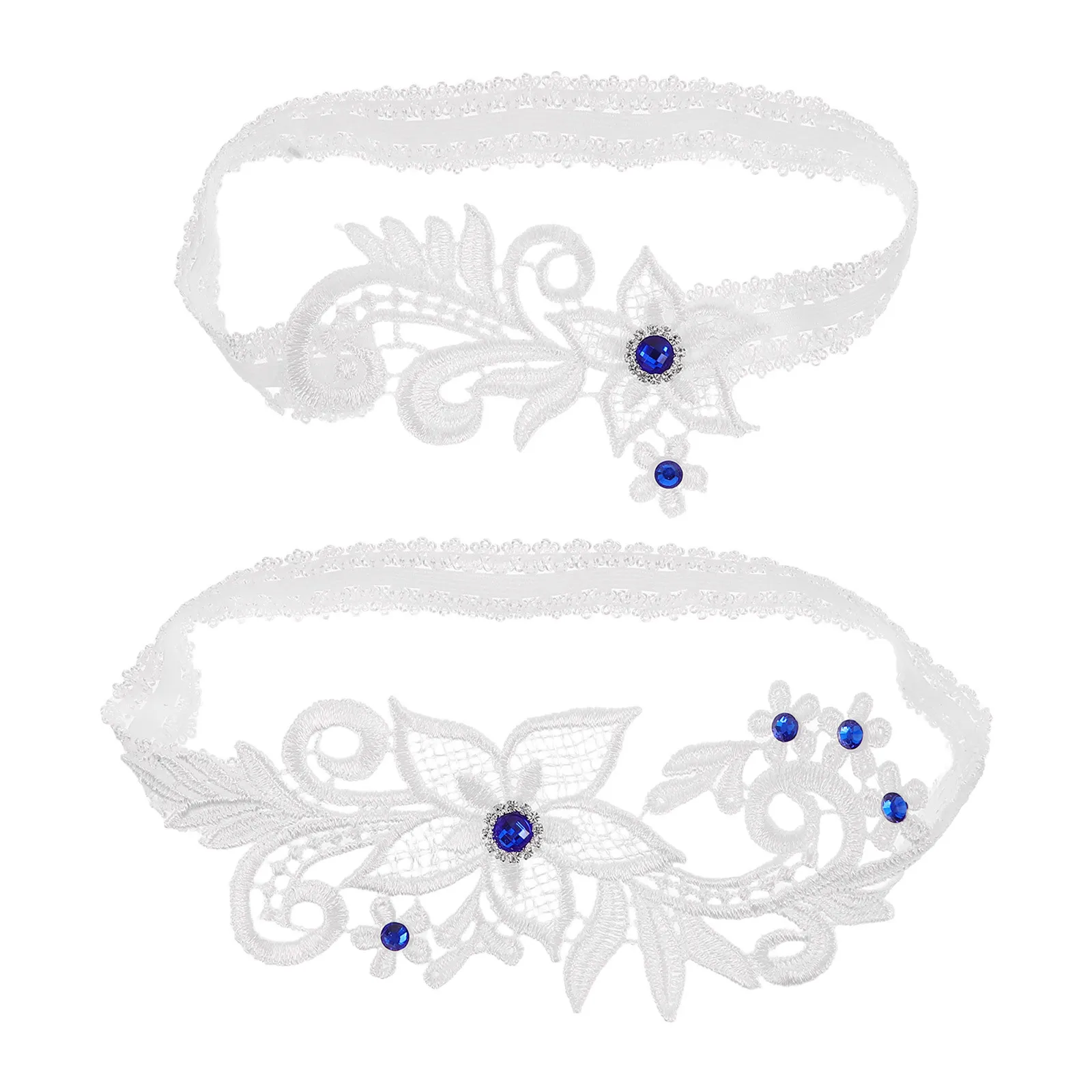

2Pcs Wedding Lace Garters for Bride White Stretchy Adjustable Bridal Leg Bands Rhinestone Accent Wedding Garter Set for Bride