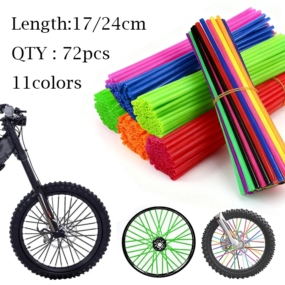 72pcs Bicycle Wheel Spoked Protector Wraps 17/24cm Wheel Rim Spoke Wrap Kit for Motorcycle Bike Color Rims Skin Trim Covers Pipe
