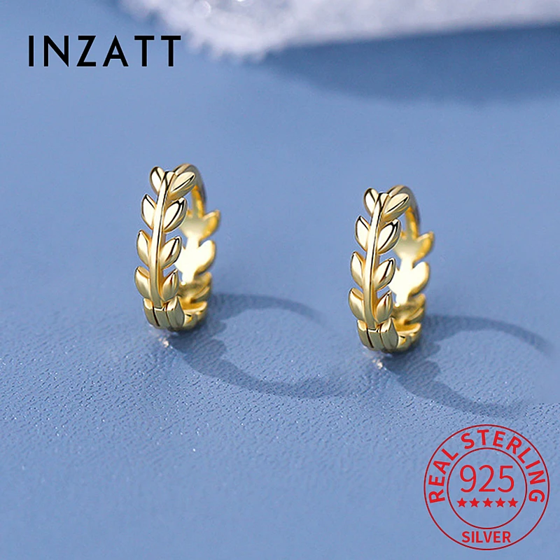 INZATT Real 925 Sterling Silver Leaves Plant Hoop Earrings for Women Classic Fine Jewelry Minimalist Accessories