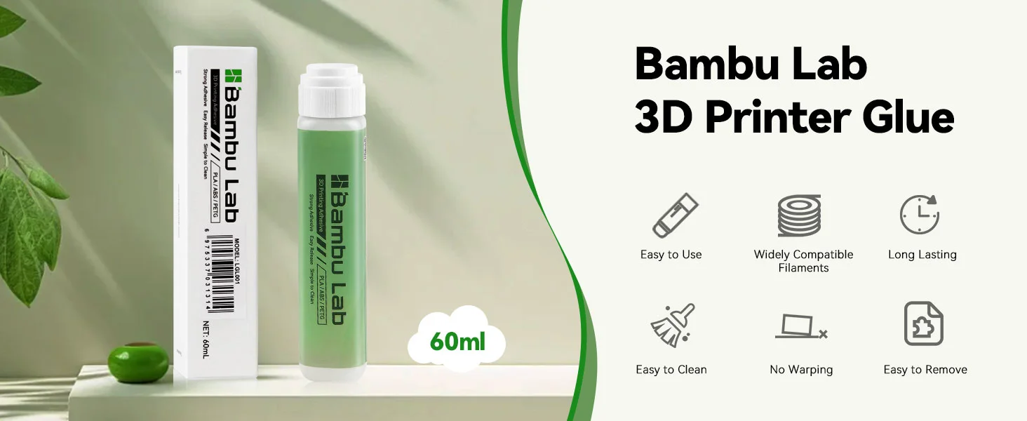 3D-Drucker-Klebstoff, Starker Halt Reduziert Verziehungen für Bambu Lab A1 X1 P1 Serie H2D H2S PLA/ABS/PETG/PC/PA/TPU Filament 60ML – Detail 1