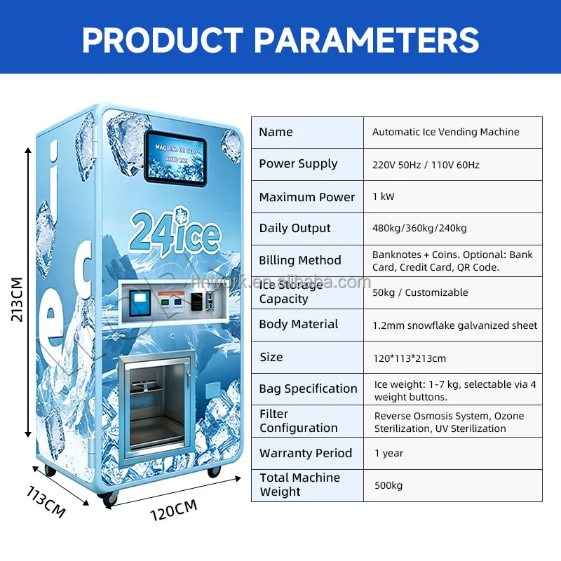 Customized Reverse Osmosis Automatic Ice Vending Machine, Coin Operated Ice Making Bulk Vending Machine