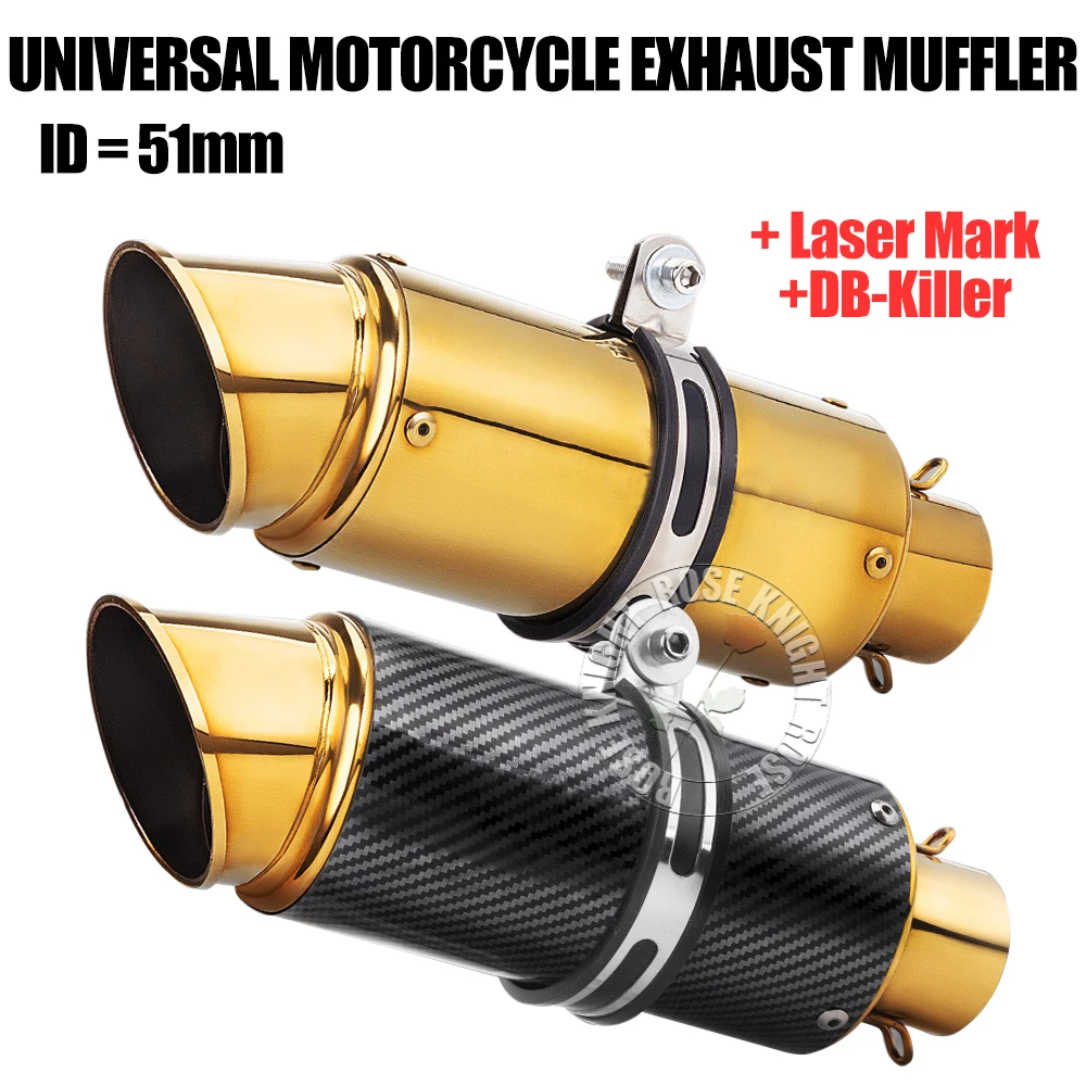 

51mm Universal Golden Motorcycle Exhaust Muffler Escape for Moto GP-project Racing Exhaust Tailpipe Modified Parts With Silencer