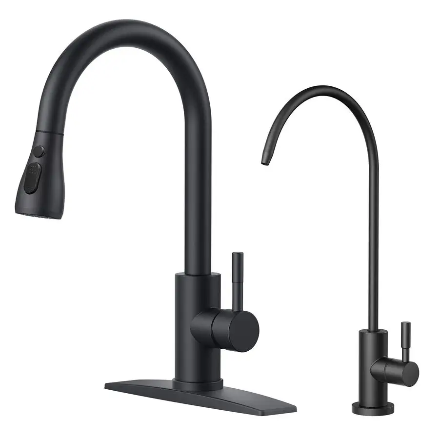 

Kitchen Faucet and Water Filter Faucet Combo, Black Stainless Steel Bar Faucet Pull Down Sprayer and Drinking Purifier Faucet fo