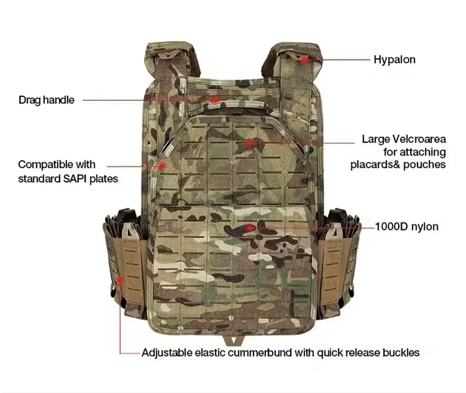 YAKEDA 6094 Gilet tattico leggero 500D nylon rinforzato con cuciture a barra, funzionamento nascosto a basso profilo