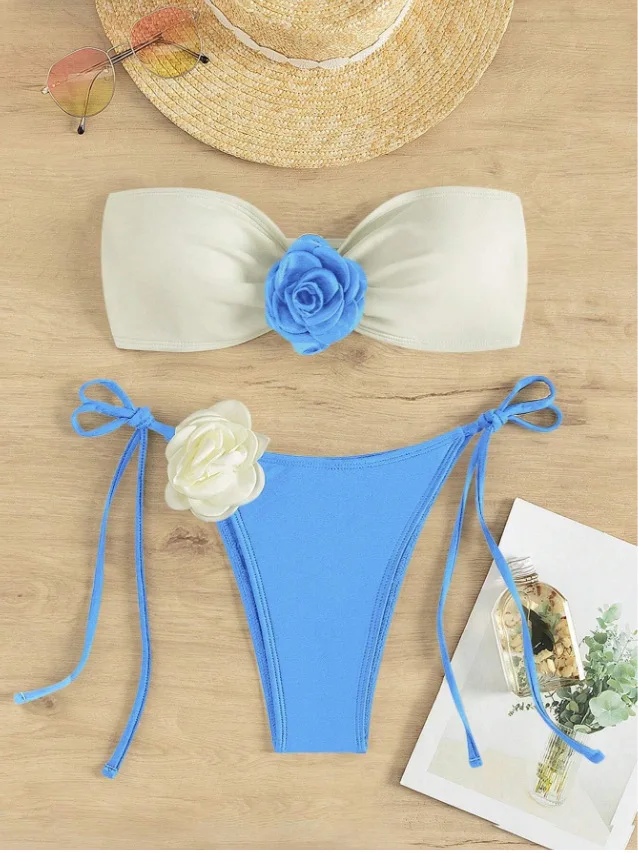 Collection Of Flower Micro Bikini Set 2024 Hot Sale Women Swimwear Color Match Low Waist Biquini Swimwear Bathing Suit Beachwear