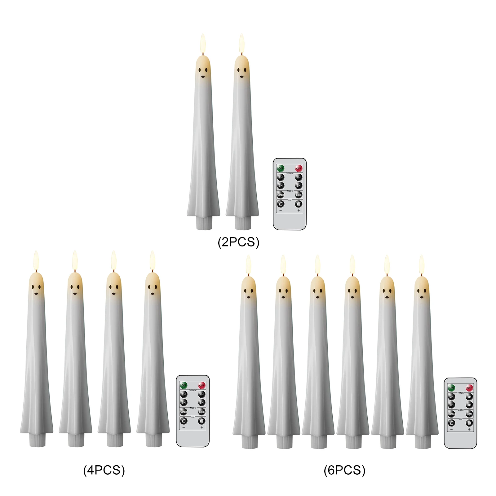 Ghost Shaped Plastic Candles Battery Operated 2/4/6 Pack White Spooky Candles for Party Favor Home Table Centerpieces Fireplace