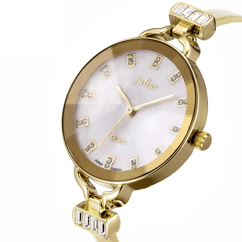 Montre à quartz en nacre pour femme, grand cadran, bracelet en cuir tressé, cadeau pour fille, pas de boîte, Julius Lady, mode japonaise, heures