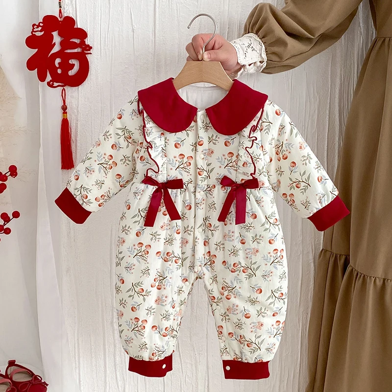 ملابس شتوية جديدة للأطفال لعام 2025 ملابس دافئة سميكة للأطفال الرضع بدلة قفز بأكمام طويلة مطبوعة للأطفال الصغار رومبير دافئ سميك