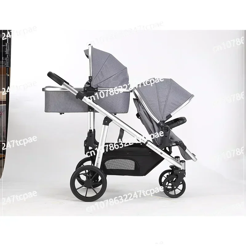 European Twin Baby Stroller Wholesale Foldable 3-in-1 Pram Car Seat Infant Cart Double Seat Pushchair EVA Alloy Newborn Toddler