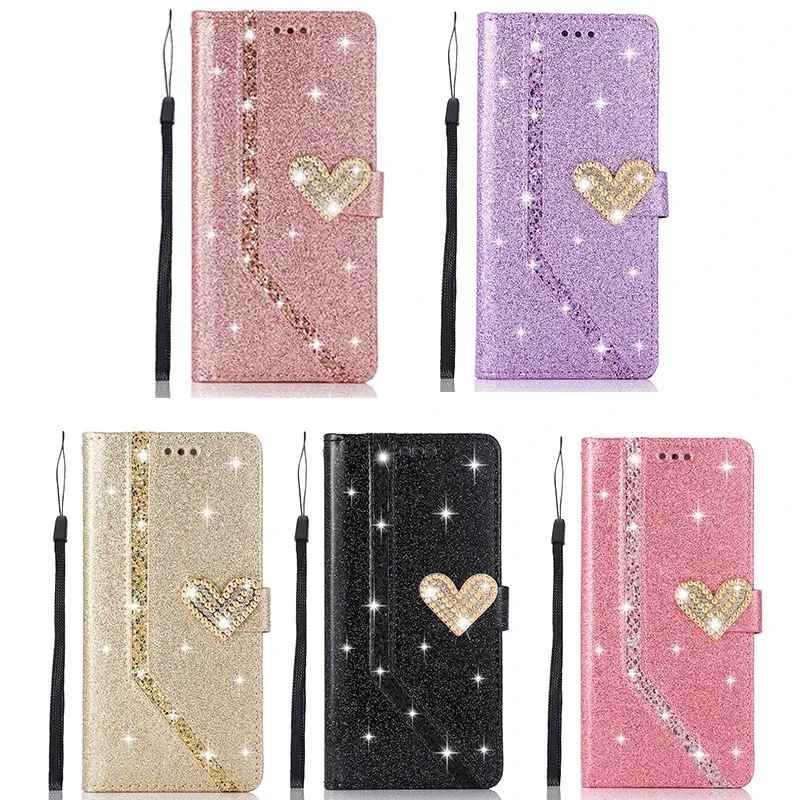 Shiny Case For Samsung Galaxy S25 S24 Plus S23 S22 S21 FE S20 Ultar S10 A12 A13 A14 A52 A53 A34 A54 A73 Wallet Flip Leather Case