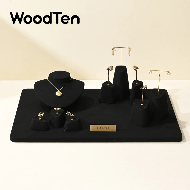 

WoodTen Black Microfiber Jewelry Display Props for Rings Earrings Necklaces Portrait Jewelry Display Stand New Triangular Design