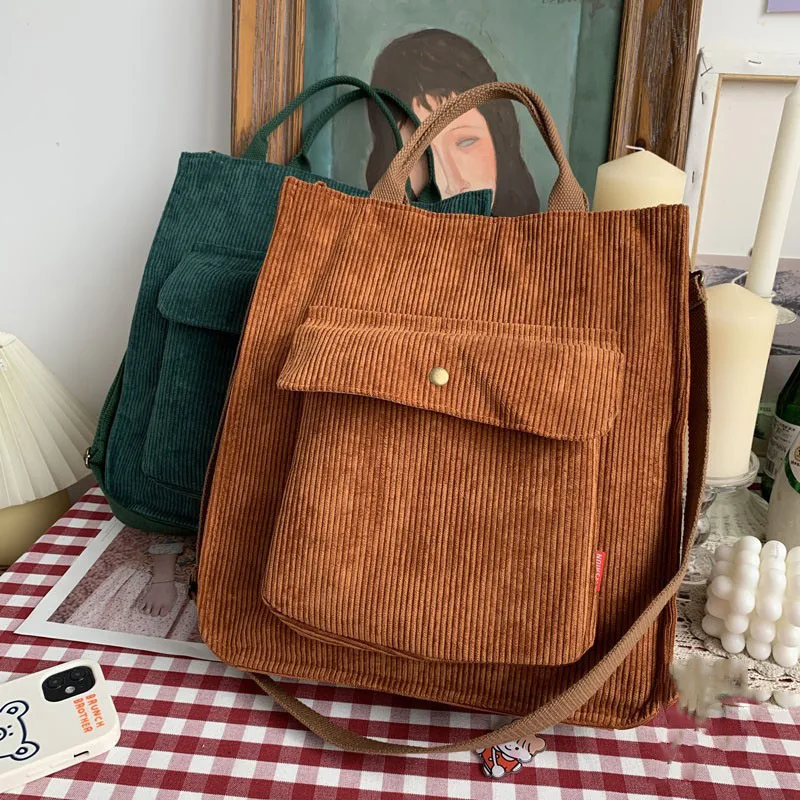 Corduroy Bag for Women 2024 Shopper Bag Designer Handbag Autumn and Winter Girls Student Bookbag Female Canvas Shoulder Tote Bag