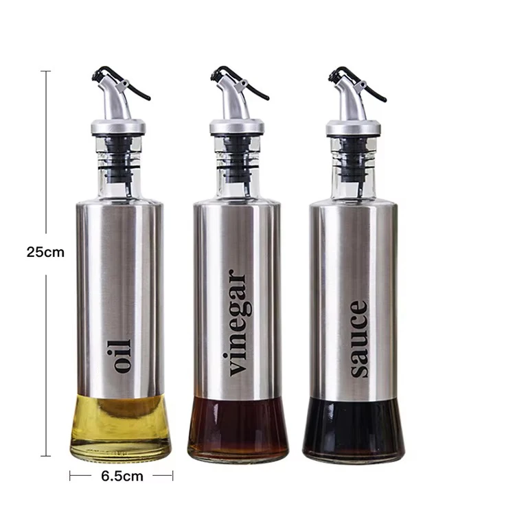 Stainless Steel Oil Sprayer with Lever Lid and Glass Oil Bottle, Olive Oil Dispenser, 200ml,300ml, 500ml