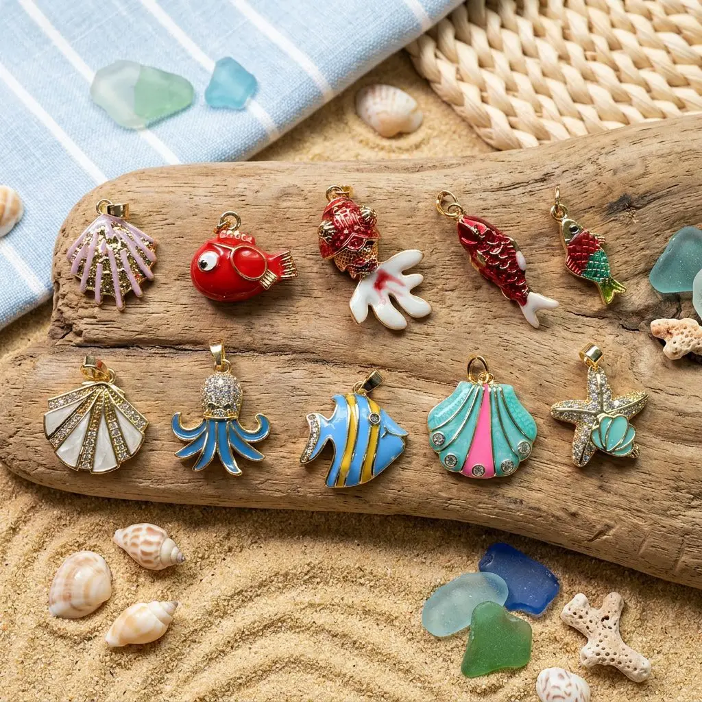 7Pcs Ocean Creatures Series Enamel Charms For Women DIY Jewelry Making Pendants Accessories For Necklace Bracelet