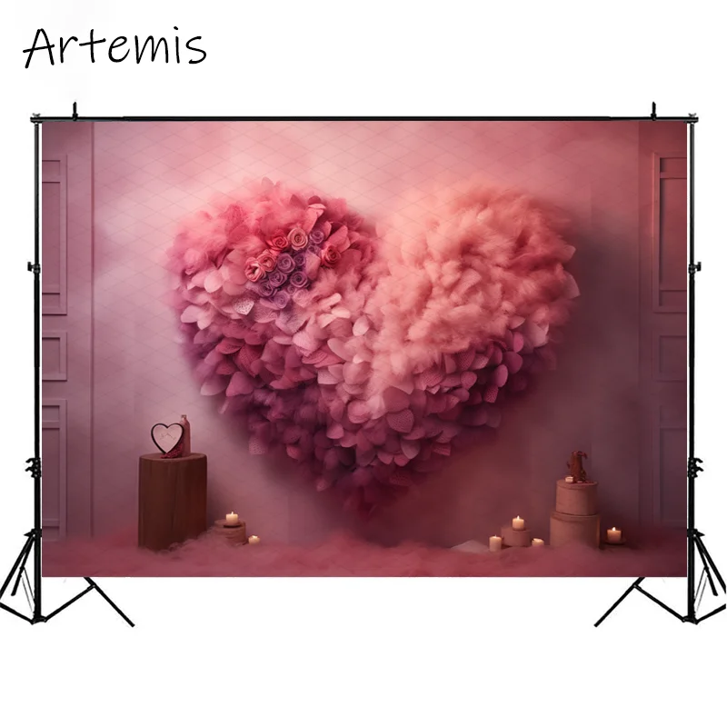 Valentine's Day Backdrop Gradient Color Blends Beads Yarn Pink Love Romantic Kid's Birthday Portrait Background Photo Studio