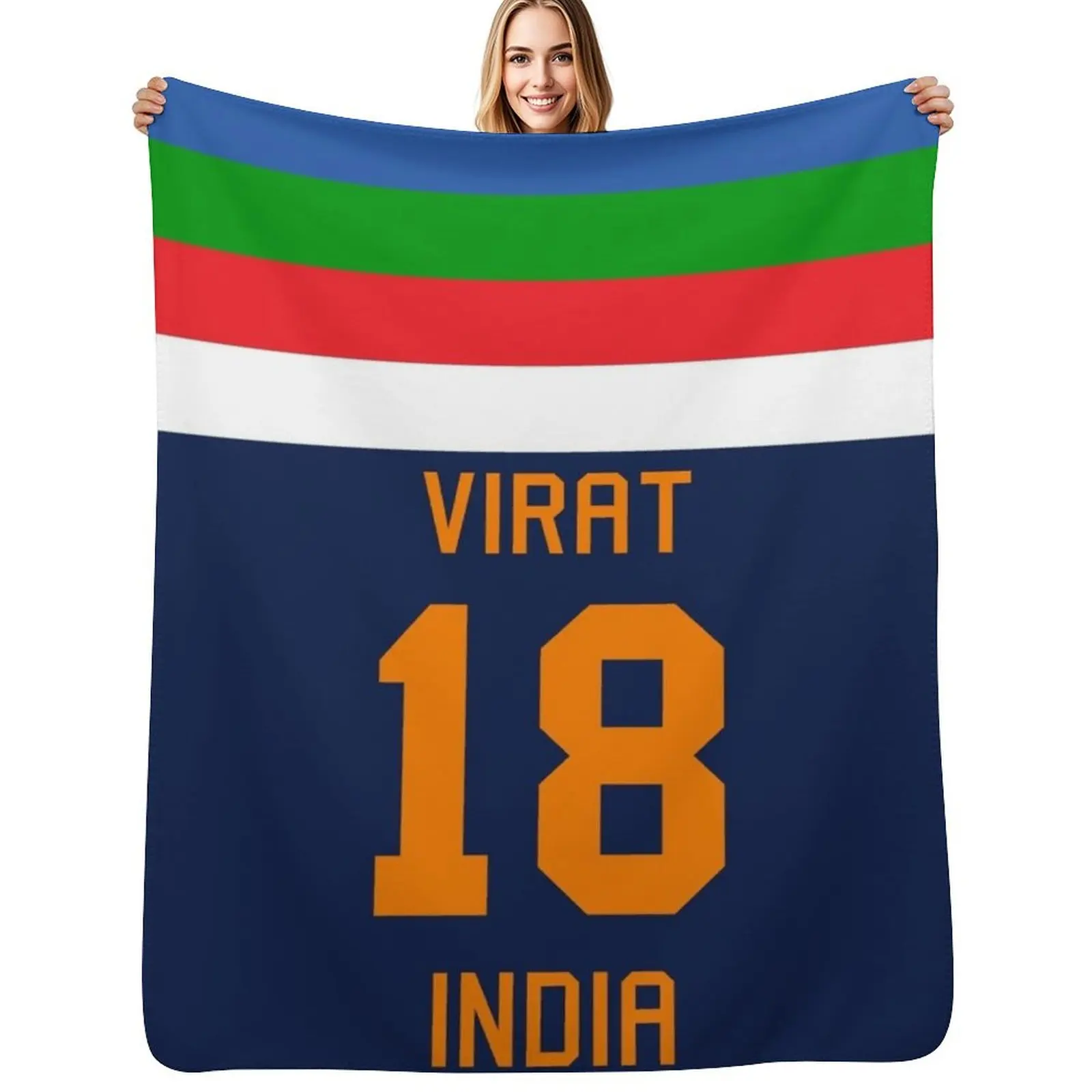

Virat Kohli 18 New Indian Cricket Jersey Throw Blanket Ultra Plush Cozy Blanket for Napping Sleeping
