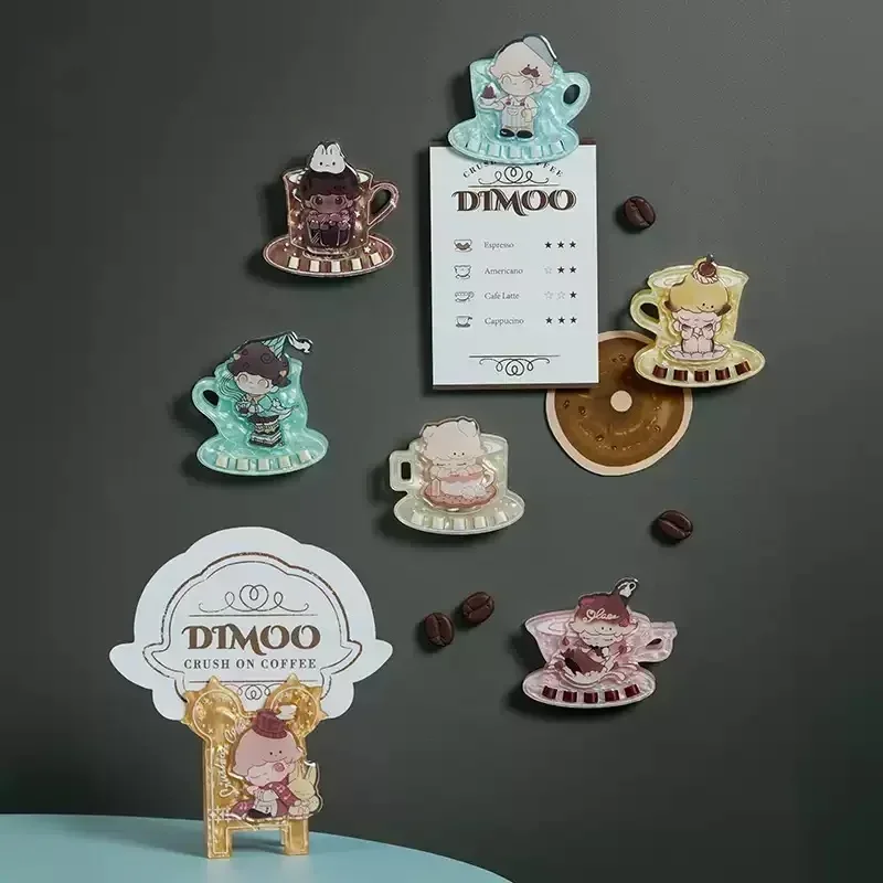 

POP MART DIMOO CRUSH ON COFFEE Серия Магниты на холодильник Зажим Подлинная глухая коробка Таинственная коробка Kawaii Украшения Статуэтки Домашний декор