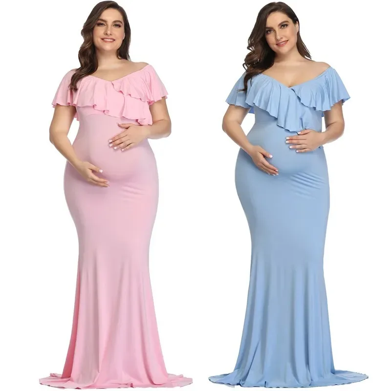 Vestido largo de maternidad para sesión de fotos, prenda elegante de algodón, talla grande, novedad