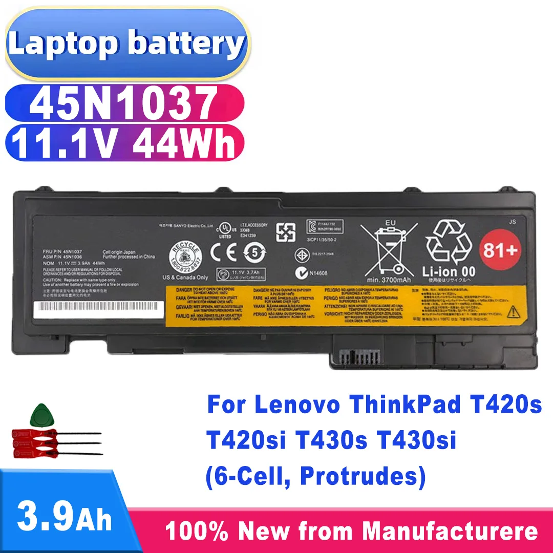 High Quality 81+ 45N1037 42T4844 0A36287 Battery 11.1V 44Wh for Lenovo ThinkPad T420s T420si T430s T430si (6-Cell, Protrudes)