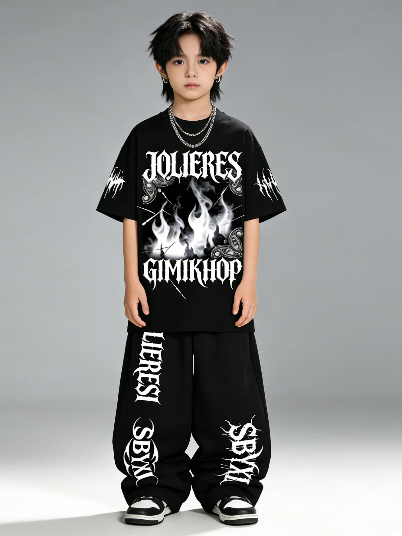 

New Hip Hop Jazz Trendy Clothing for Boys Street Dance Performance Outfit Short Sleeve Long Pants Breathable Cotton Blend