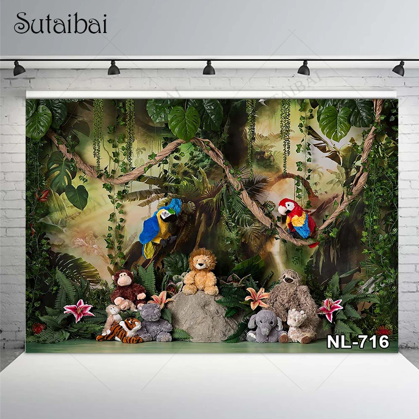 

Primeval Forest Background of Photography Wild Animals Stone Plants Newborn Supplies Children Cake Smash Portrait Photo Backdrop