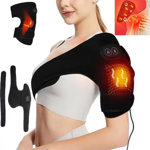 Smart Heated Massage Brace for Shoulder - Support with Graphene Heating USB Electric 3 Modes Vibration Massager Arm Muscle Relax