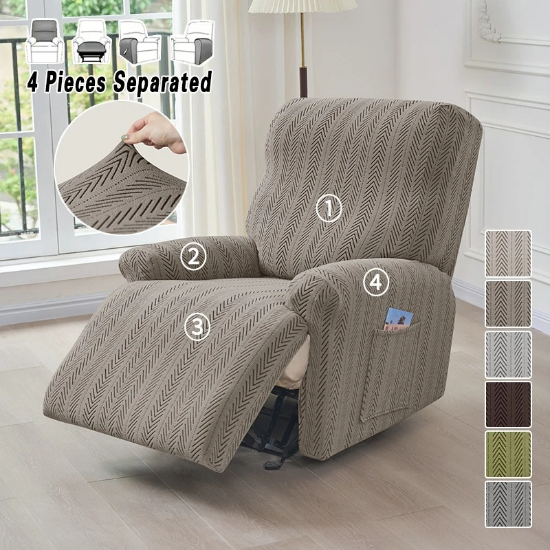 

4pcs/set Elastic Recliner Covers with Side Pocket Dust-proof Removable Armchair Sofa Case Furniture Protector for Living Room