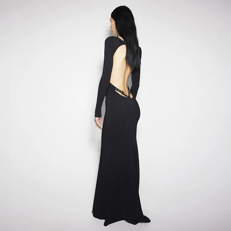 2024 New Style Sexy Hot Girl Slim Big Backless Women  Dinner Party Slim Long Maxi Dress