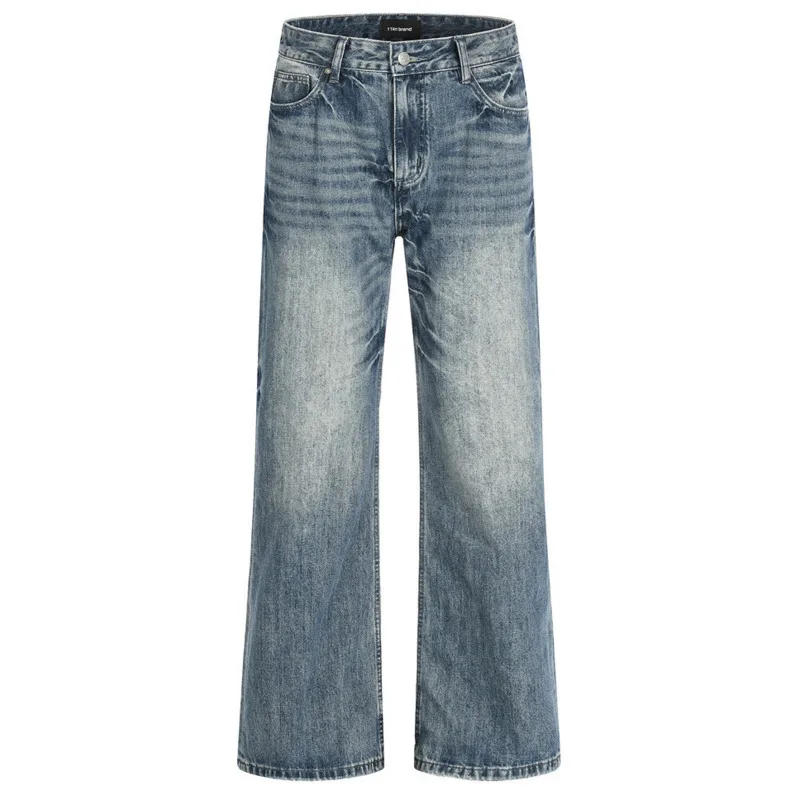 جينز كلاسيكي أمريكي للرجال للربيع والخريف، سروال كاجوال فضفاض ومغسول باللون الأبيض المصقول في الشارع