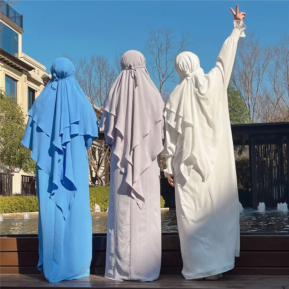 2PCS Muslim Sets Women Prayer Garment Hooded Khimar Robe Islam Clothing Hijab Dress Niqab Abaya Burqa Kaftan Djellaba Jalabiya