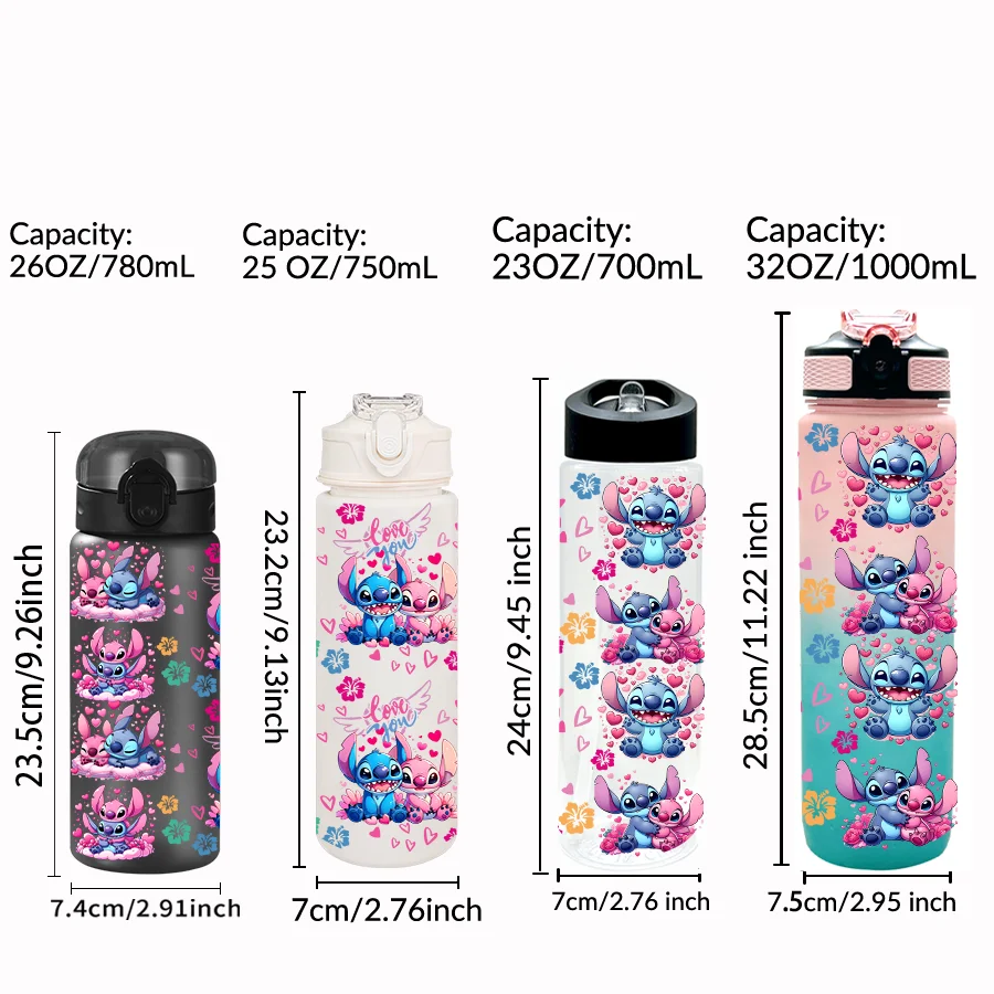 1Pc Disney, Stitch, Angel Gedrukt 23-32oz Multi-plastic Waterfles Draagbare Sport Water Cup Verjaardagscadeau