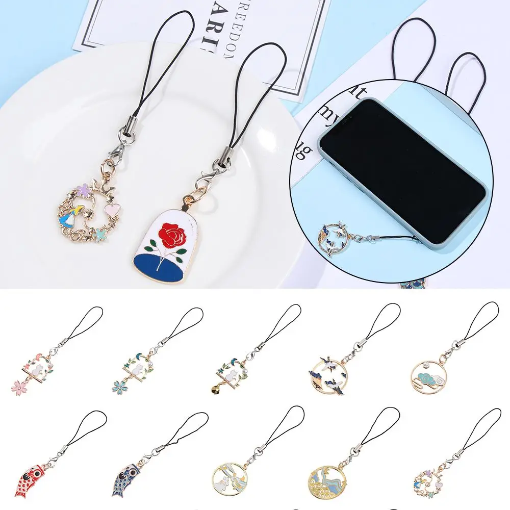 Phone Key Strap Lanyard Hang Charm Rope Mini Cute Flower Basket Cat Phone Case Pendant Bag Accessories