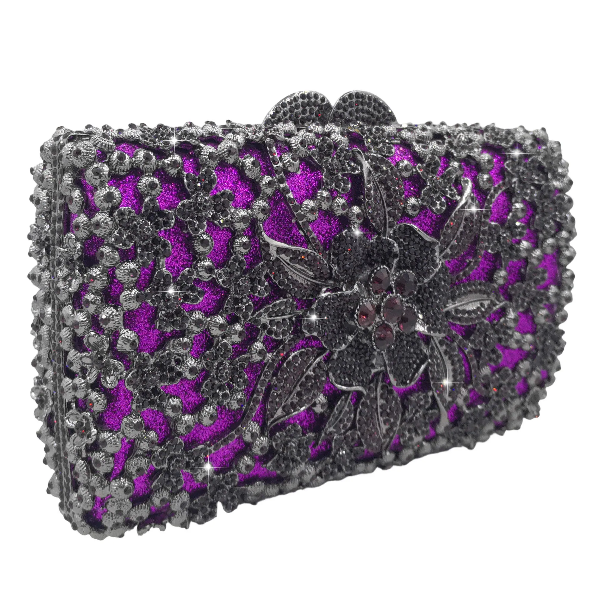 Boutique de FGG Fuchsia Strass-Clutch-Taschen für Damen, formelle Kristall-Clutch-Tasche für Hochzeiten, Abendhandtaschen aus Metall – Detail 2