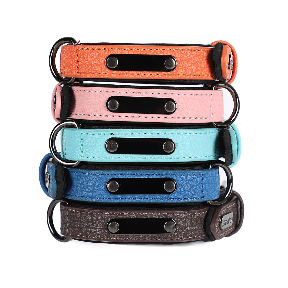 Personalized Dog Collars Engraved Nameplate ID Tag Customized Name Soft Leather Collar for Small Medium Large Dogs Accessories