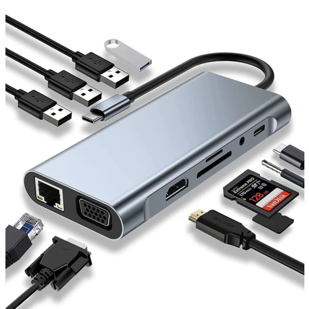 NULOXO 11-in-1 USB C Hub Docking Station Dual Monitor 4K HDMI VGA 100W PD RJ45 Ethernet USB 3.0 Audio for MacBook Laptop