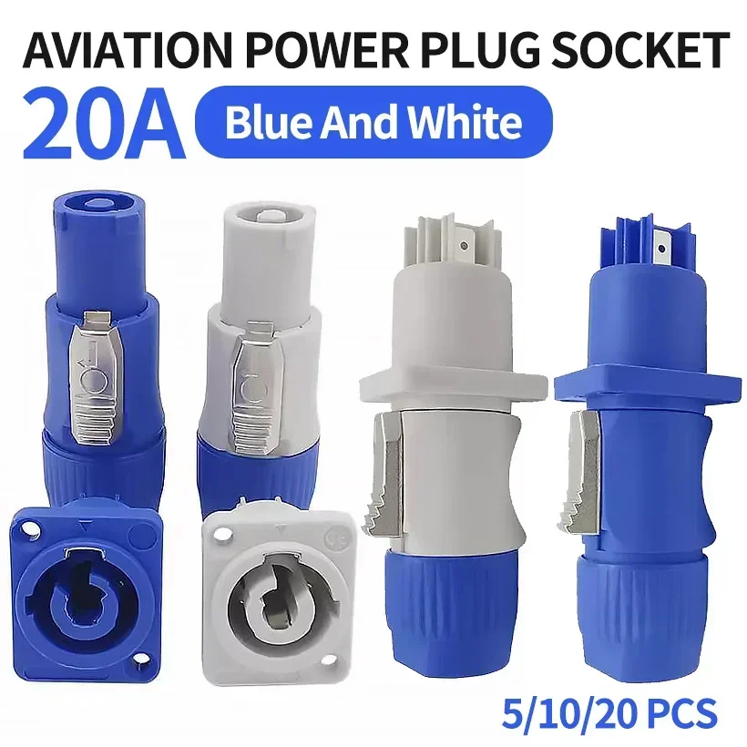 

250V Powercon Connector 3 PIN 20A NAC3FCA NAC3FCB AC Male Plug Blue White Socket Audio Power Plug Connector