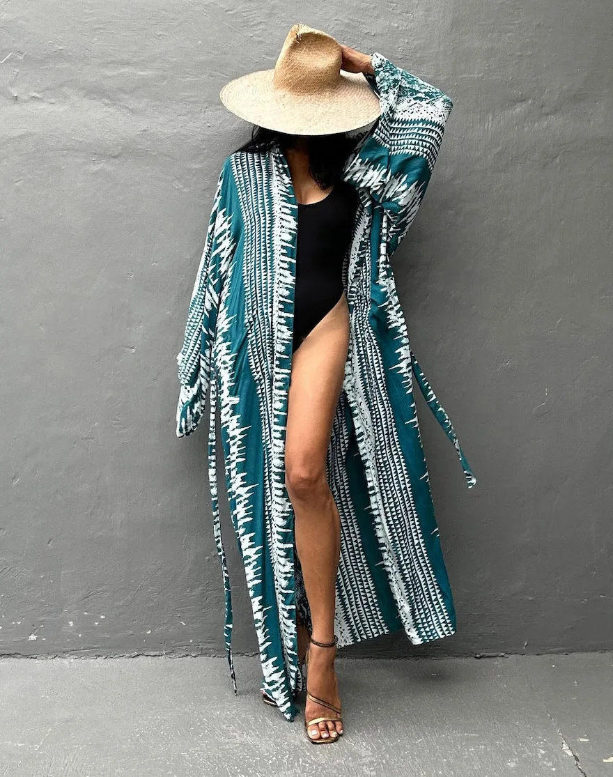 Women Swimsuit Beach Cover Up Dress Kaftan Beach Tunic Long Pareos Bikini Cover Ups Summer Vacation Robe Plage Beachwear Kimono