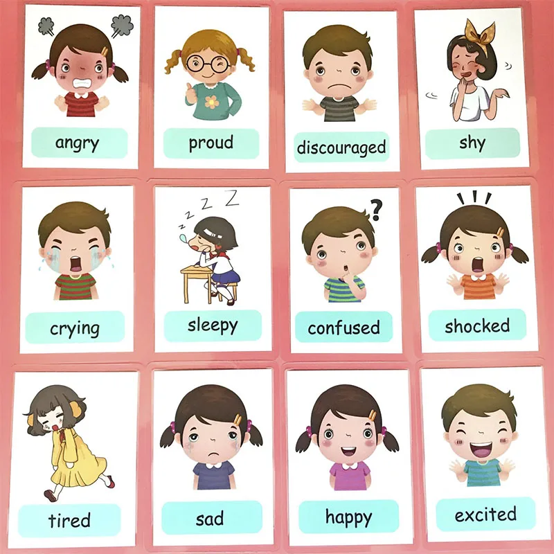 12 Teile/satz Montessori Baby Lernen Karte Cartoon Englisch Flash Karten für Kinder Kinder Lustige Speicher Übung Spiel Pädagogisches Spielzeug – Detail 3