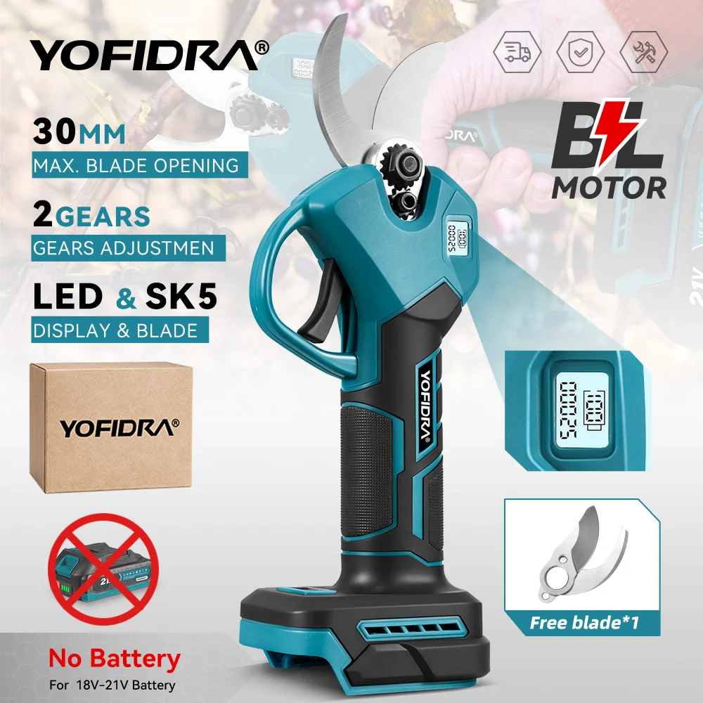 

YOFIDRA 30 мм бесщеточный электрический секатор беспроводной ручной садовый куст обрезка ветвей деревьев резак для Makita 18 В батарейный штифт